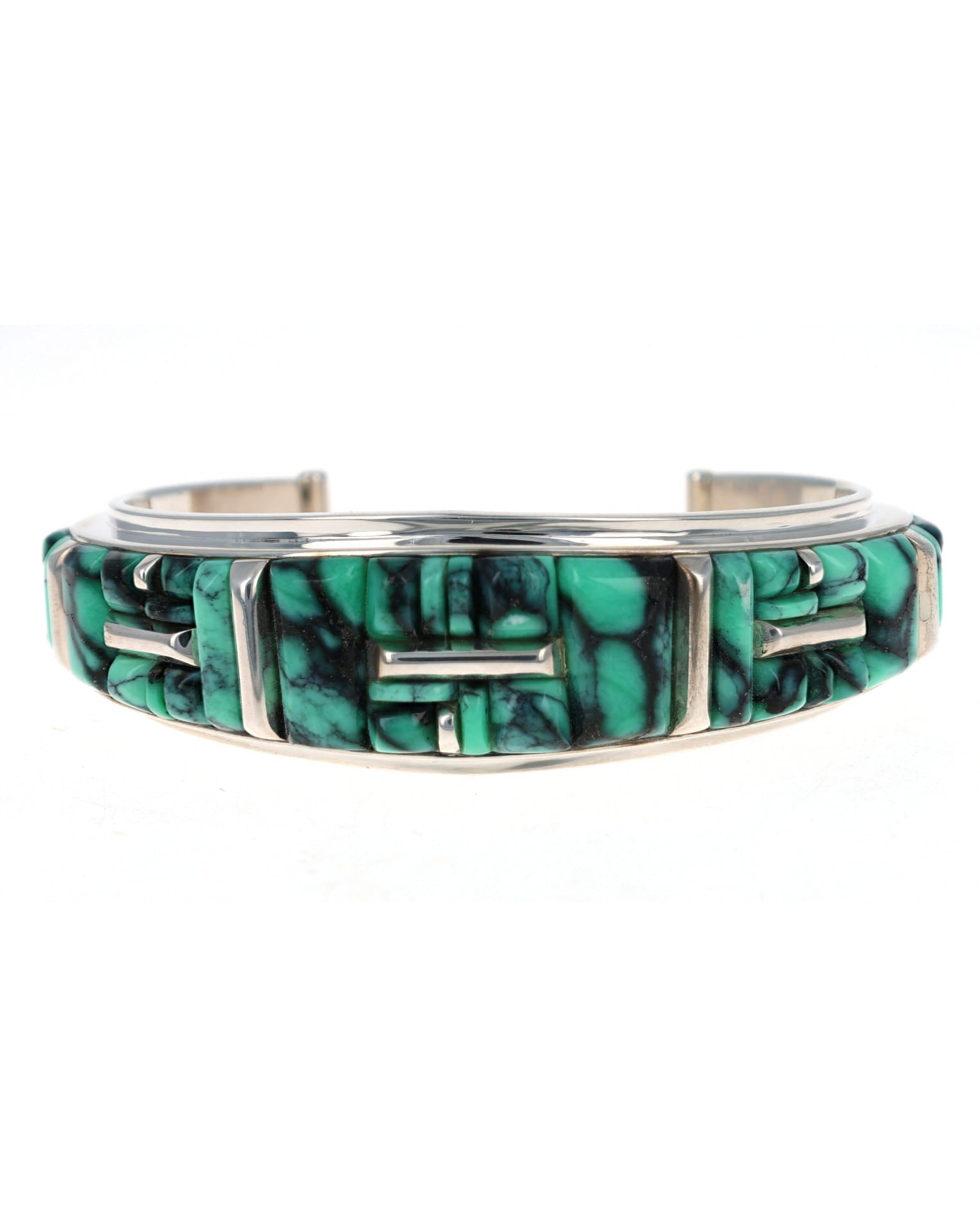 Natural Black Canyon Variscite Raised Cobblestone Inlay Bracelet ...