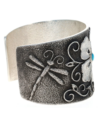 Flower & Dragonfly Bracelet With High Grade Natural Morenci Turquoise