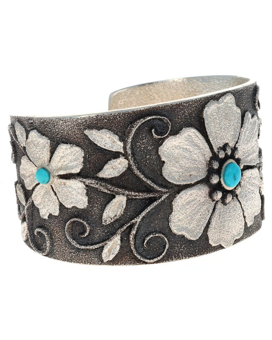 Natural Lone Mountain Turquoise 3-Flower Bracelet