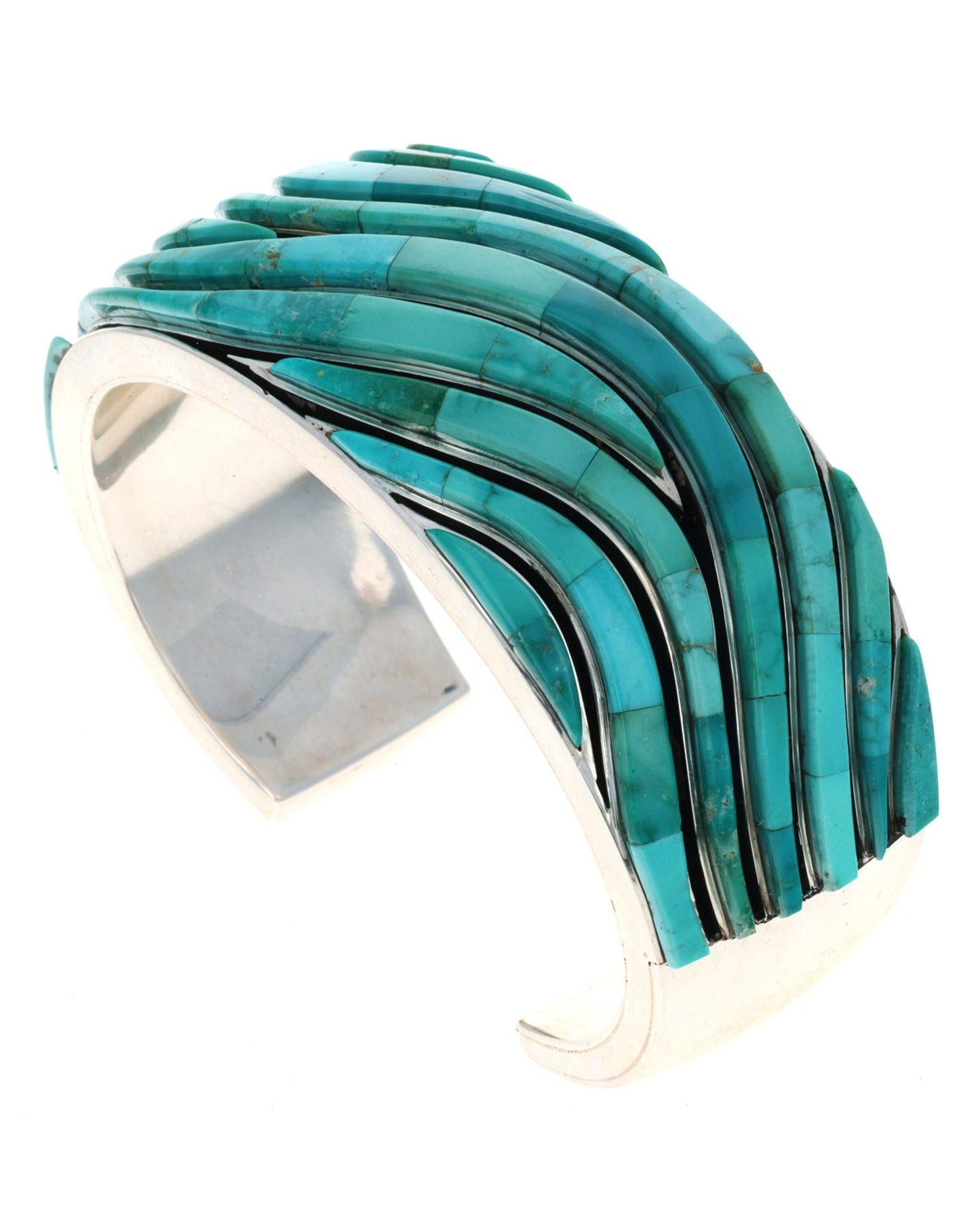 Natural Fox Turquoise Raised Wave Inlay Bracelet