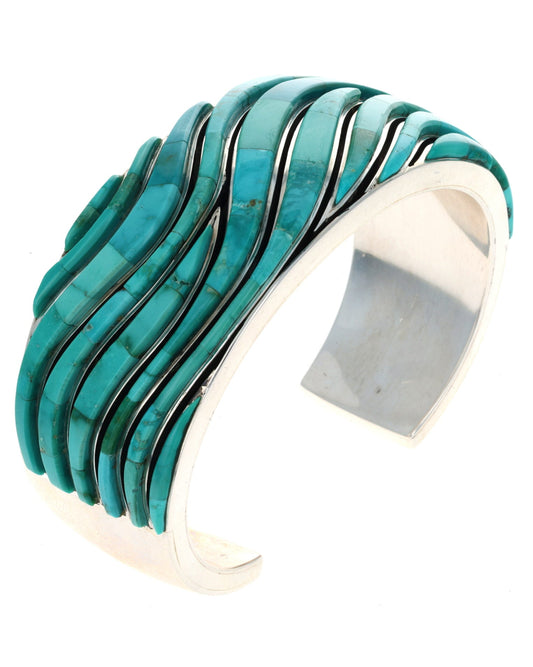 Natural Fox Turquoise Raised Wave Inlay Bracelet