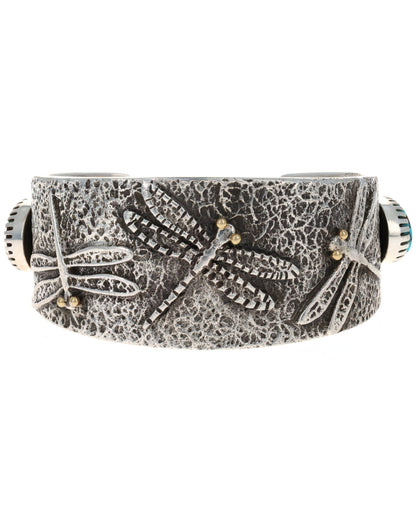 Natural Egyptian Turquoise & 18K Gold Three Dragonflies Bracelet