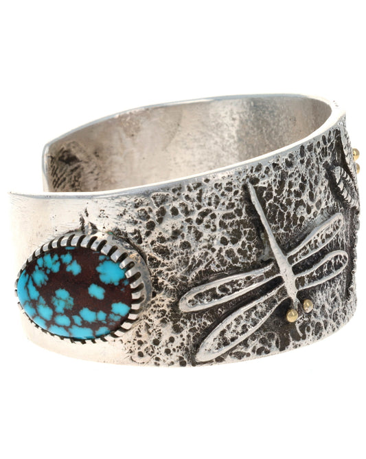 Natural Egyptian Turquoise & 18K Gold Three Dragonflies Bracelet