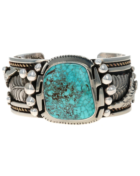 Natural Birdseye Kingman Turquoise Bracelet With 12K Gold Filled Twist Wire