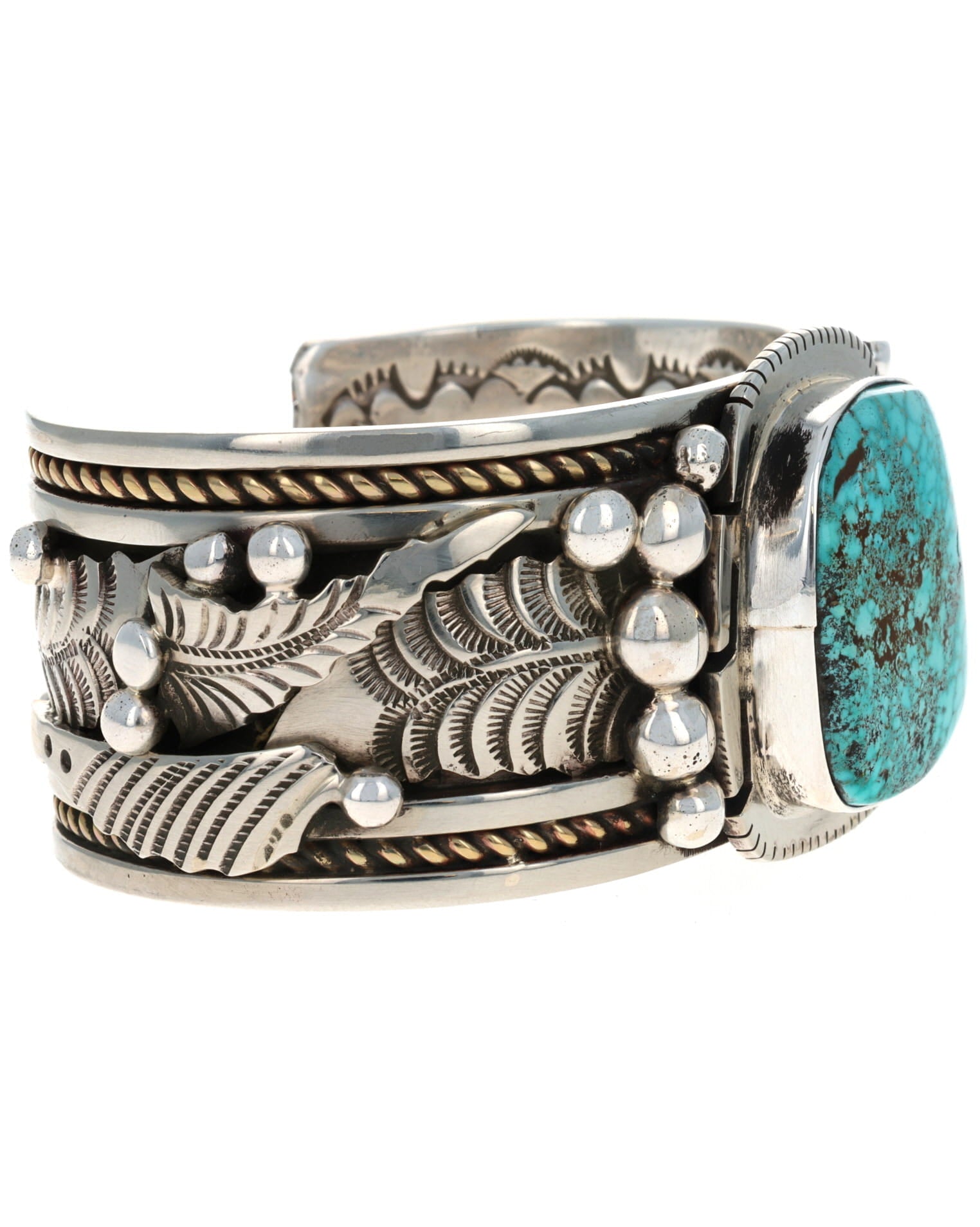 Natural Birdseye Kingman Turquoise Bracelet With 12K Gold Filled Twist Wire