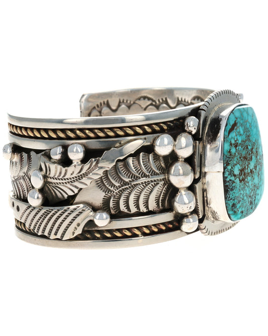 Natural Birdseye Kingman Turquoise Bracelet With 12K Gold Filled Twist Wire