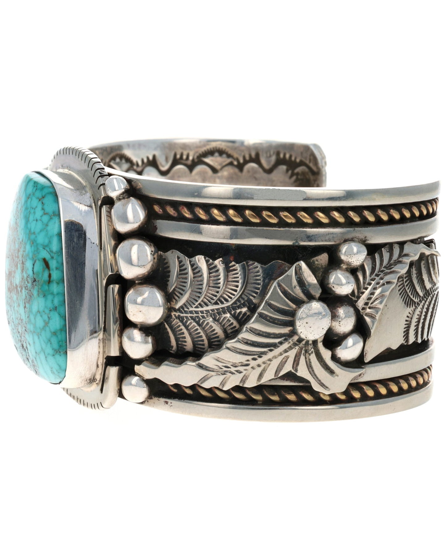 Natural Birdseye Kingman Turquoise Bracelet With 12K Gold Filled Twist Wire