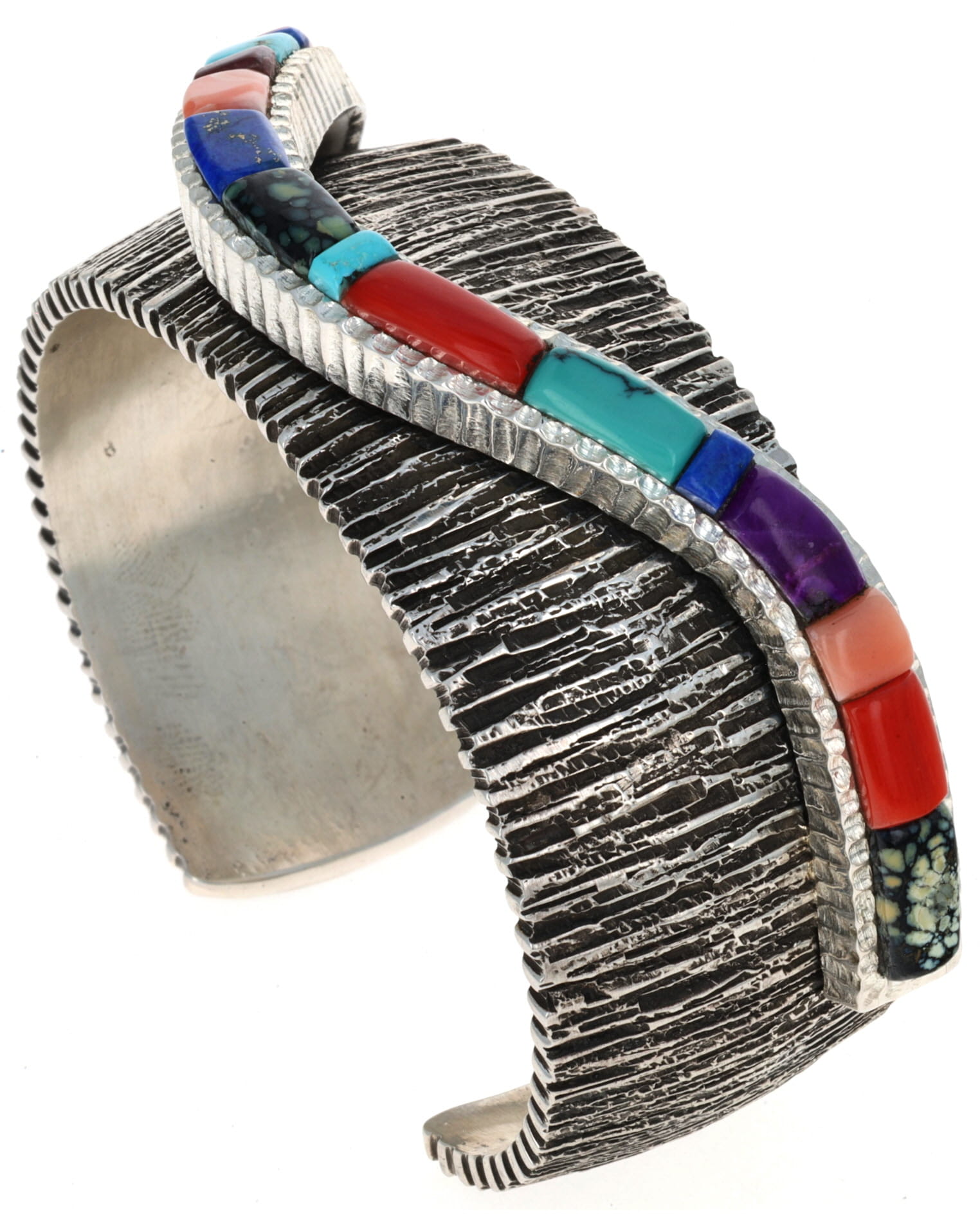 Double-Stacked Bracelet With Swirl Shaped Raised Cobblestone Inlay Design