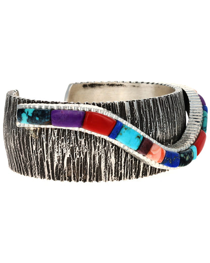 Double-Stacked Bracelet With Swirl Shaped Raised Cobblestone Inlay Design