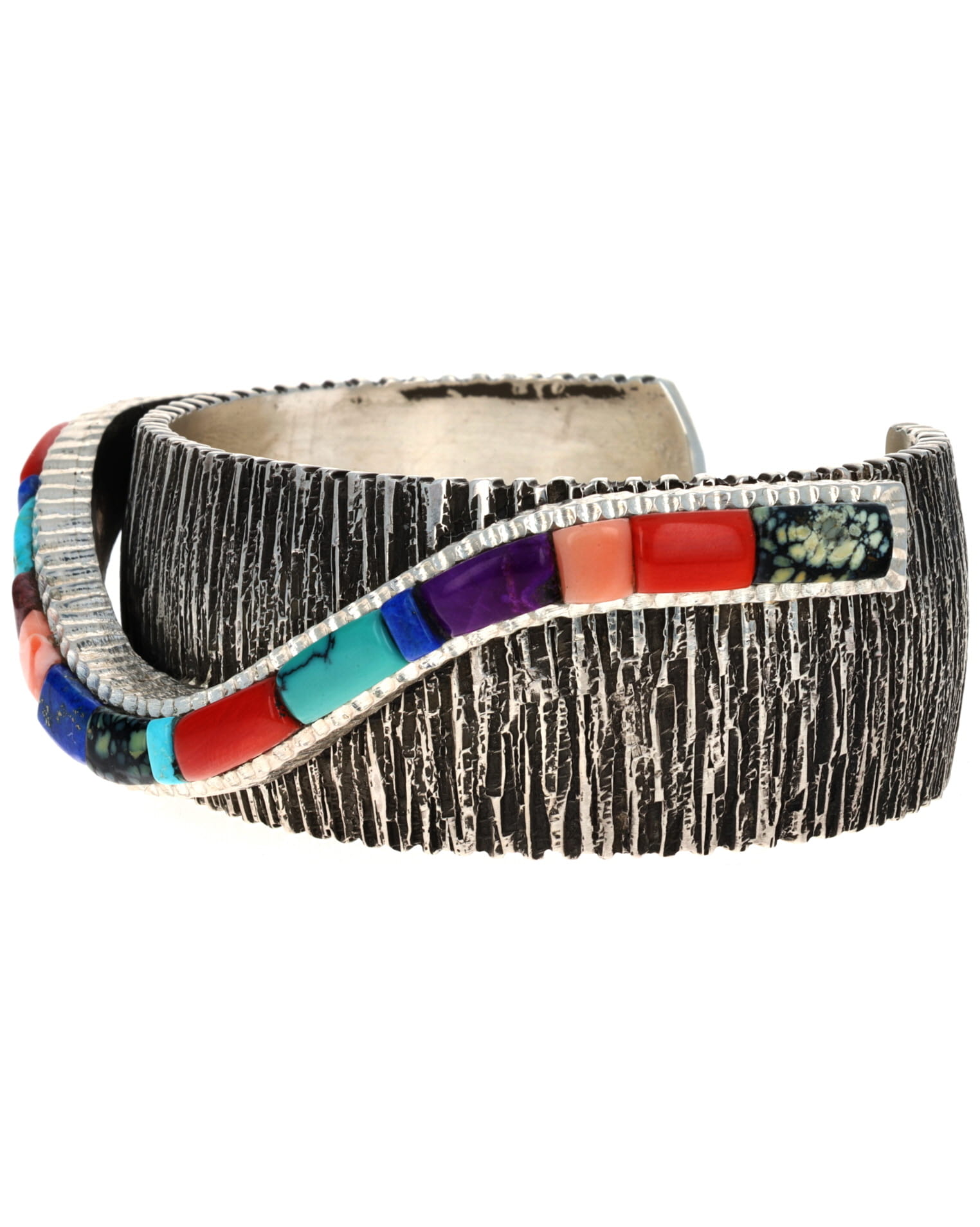 Double-Stacked Bracelet With Swirl Shaped Raised Cobblestone Inlay Design