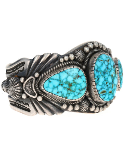 High Grade Natural Birdseye Kingman Turquoise 3-Stone Row Bracelet