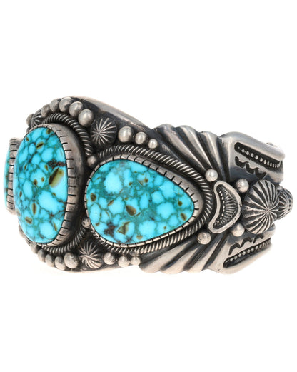 High Grade Natural Birdseye Kingman Turquoise 3-Stone Row Bracelet