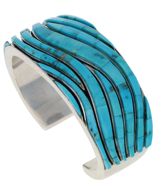 Natural Morenci Turquoise Raised Wave Inlay Bracelet