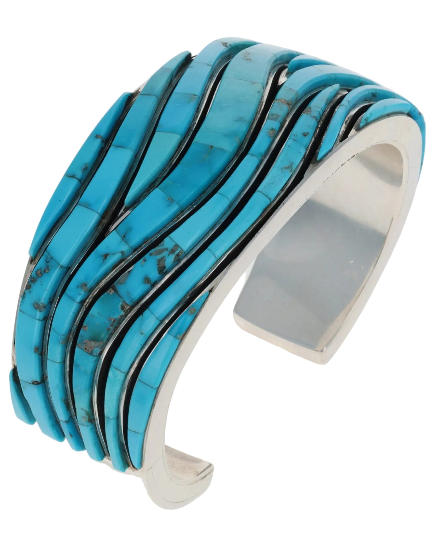 Natural Morenci Turquoise Raised Wave Inlay Bracelet