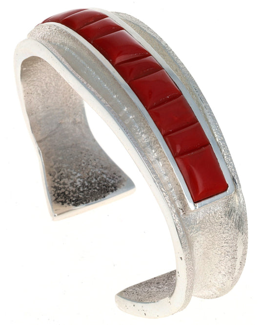 Natural Mediterranean Coral Cobblestone Inlay Bracelet