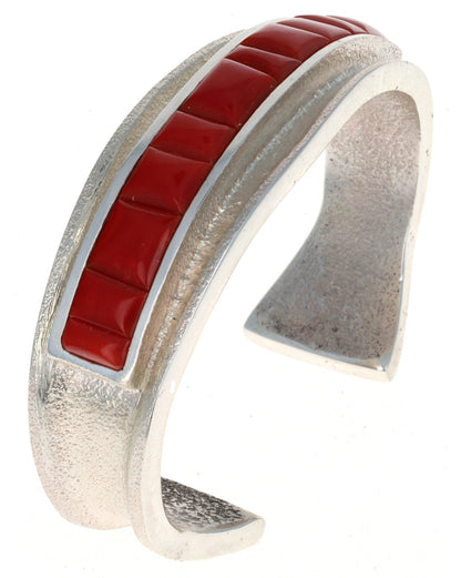 Natural Mediterranean Coral Cobblestone Inlay Bracelet