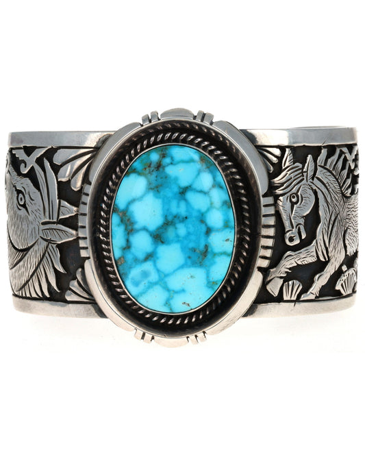 Horse Overlay Bracelet With Natural Kingman Water Web Turquoise