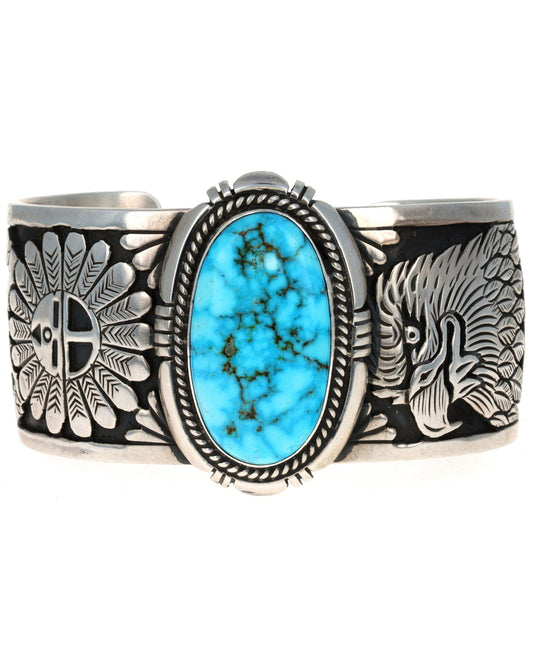 Native American Overlay Bracelet With Natural Kingman Water Web Turquoise