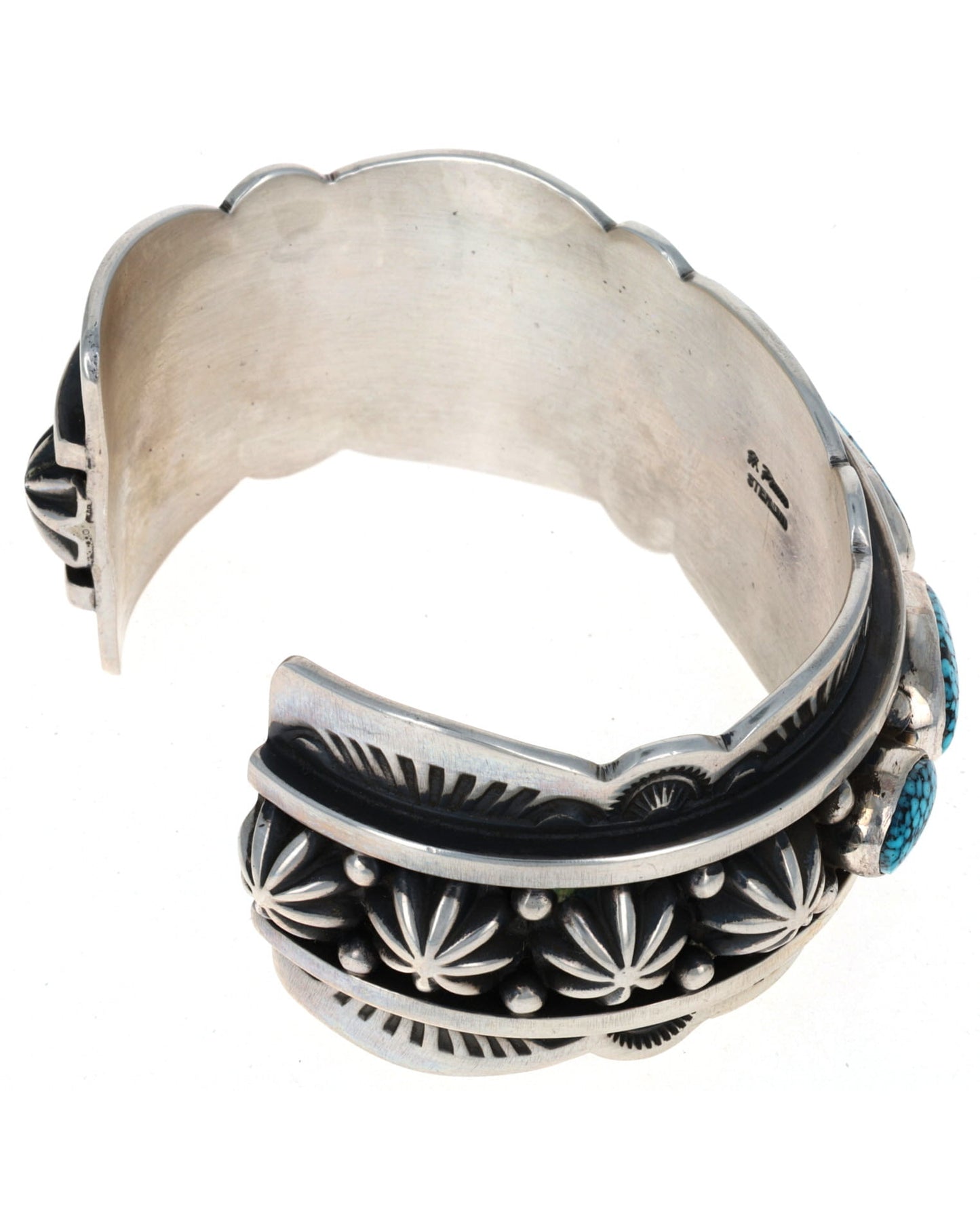 Natural Kingman Black Web Turquoise 5-Stone Row Bracelet