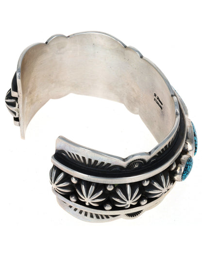 Natural Kingman Black Web Turquoise 5-Stone Row Bracelet