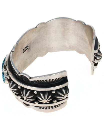 Natural Kingman Black Web Turquoise 5-Stone Row Bracelet