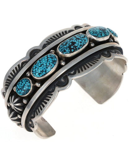 Natural Kingman Black Web Turquoise 5-Stone Row Bracelet