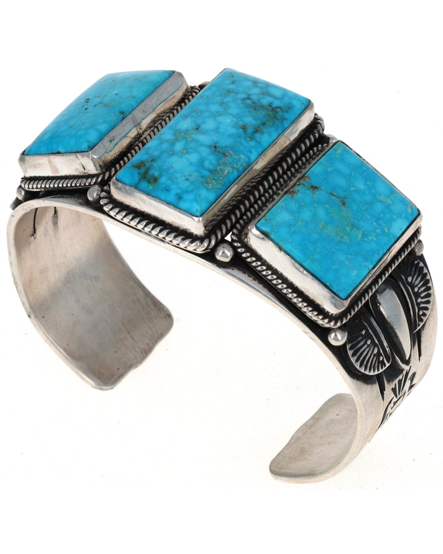 Natural Birdseye Kingman Turquoise 3-Stone Row Bracelet