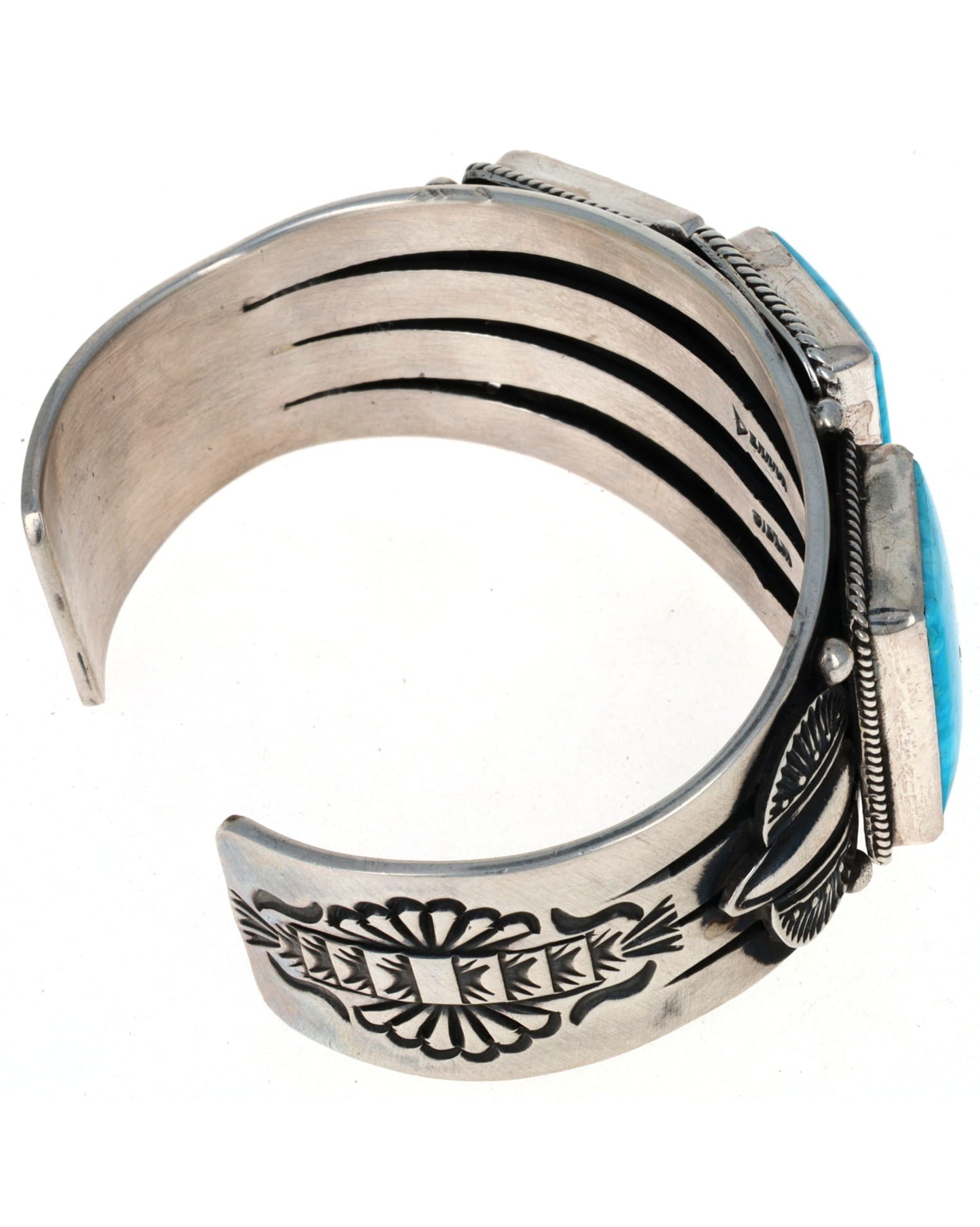 Natural Birdseye Kingman Turquoise 3-Stone Row Bracelet