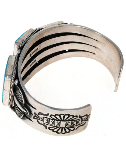 Natural Birdseye Kingman Turquoise 3-Stone Row Bracelet