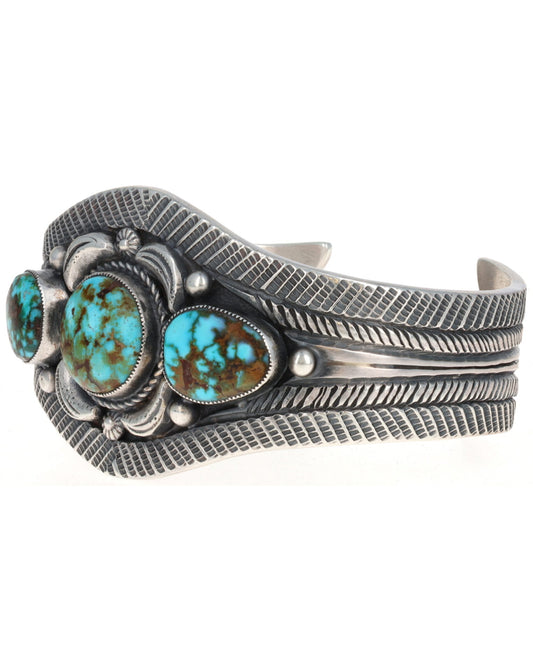 Natural Golden Hill Turquoise 3-Stone Row Bracelet