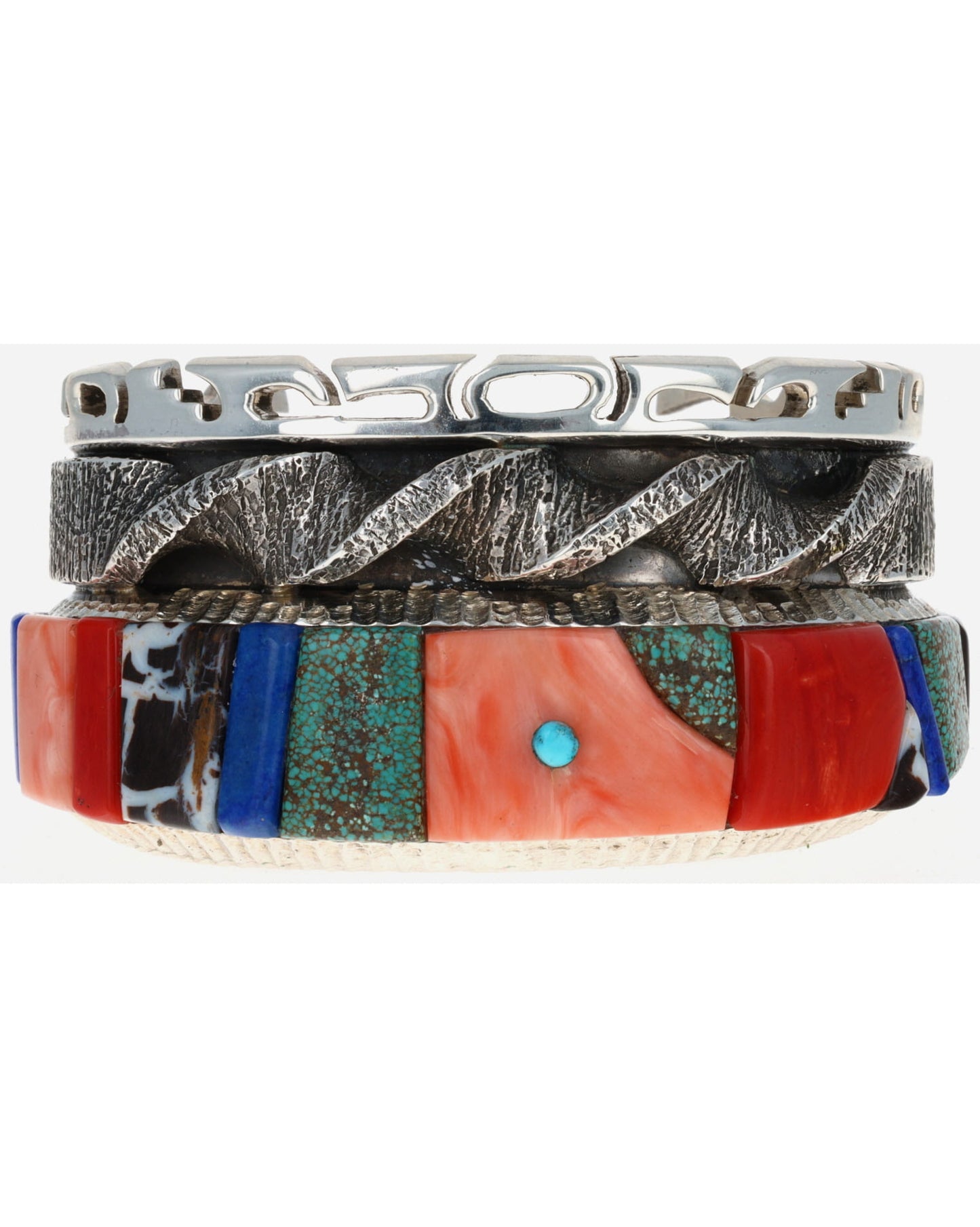 Heavy Twist Bracelet With Multi-Color Raised Cobblestone Inlay