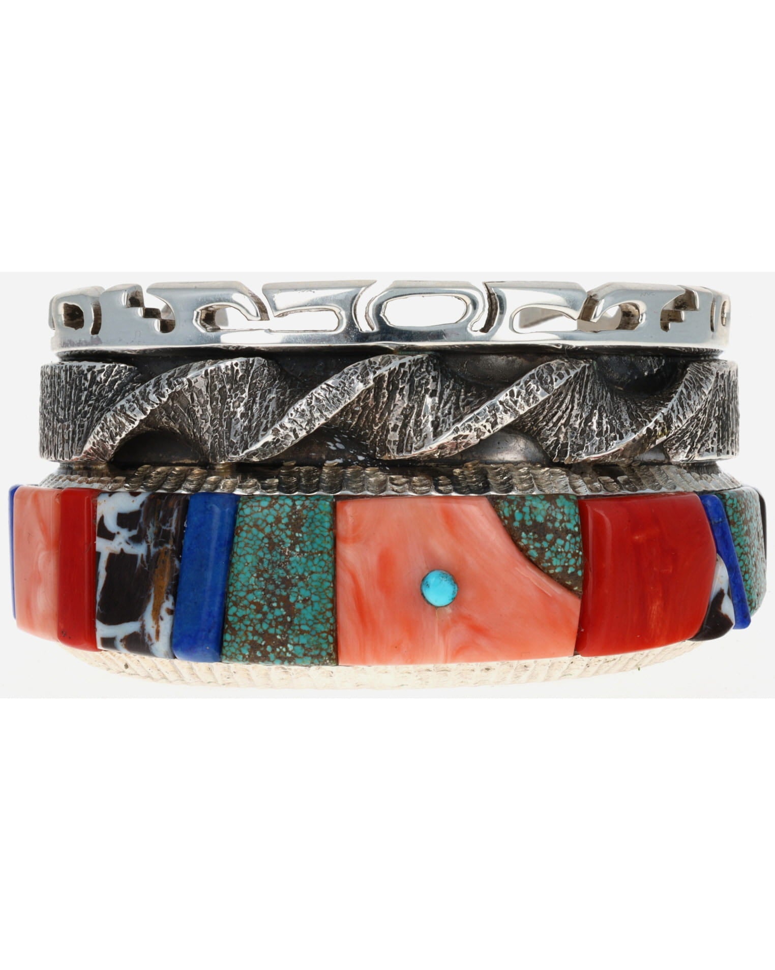Heavy Twist Bracelet With Multi-Color Raised Cobblestone Inlay