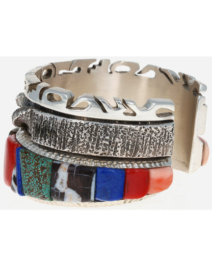 Heavy Twist Bracelet With Multi-Color Raised Cobblestone Inlay