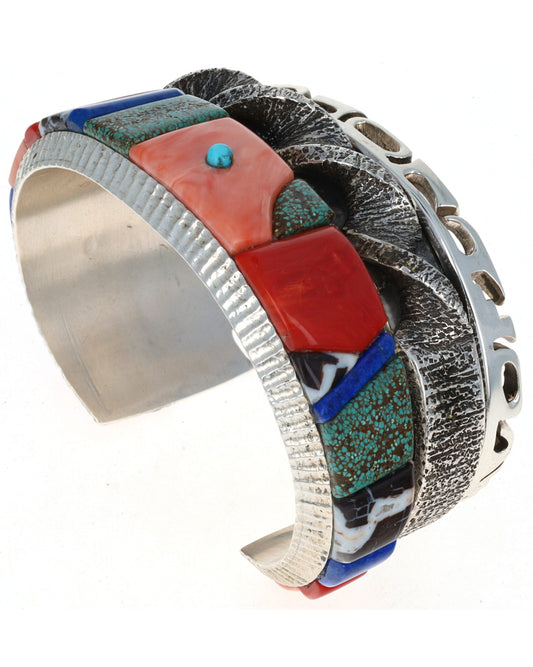 Heavy Twist Bracelet With Multi-Color Raised Cobblestone Inlay