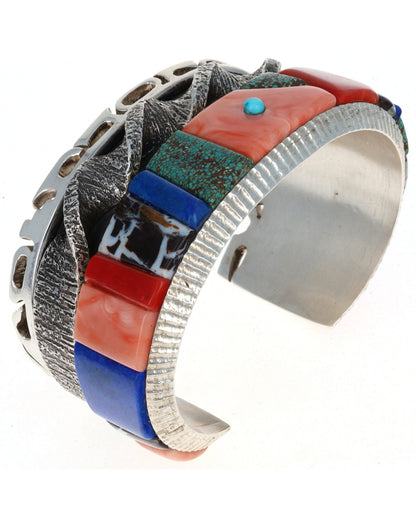 Heavy Twist Bracelet With Multi-Color Raised Cobblestone Inlay