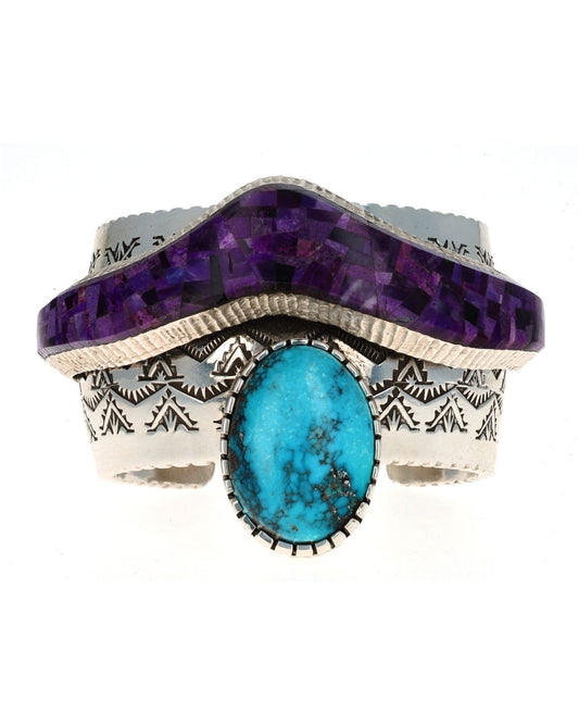 Double-Stacked High Grade Natural Hidden Valley Turquoise & Sugilite Inlay Bracelet