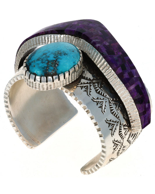 Double-Stacked High Grade Natural Hidden Valley Turquoise & Sugilite Inlay Bracelet