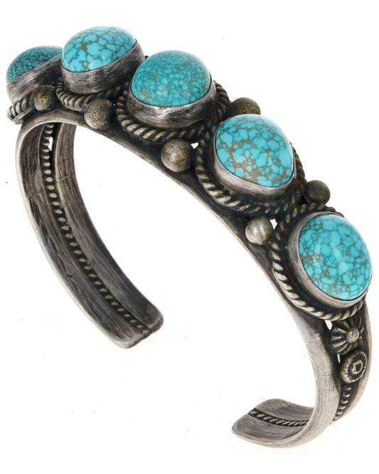 High Grade Natural #8 Microweb Turquoise 5-Stone Row Bracelet