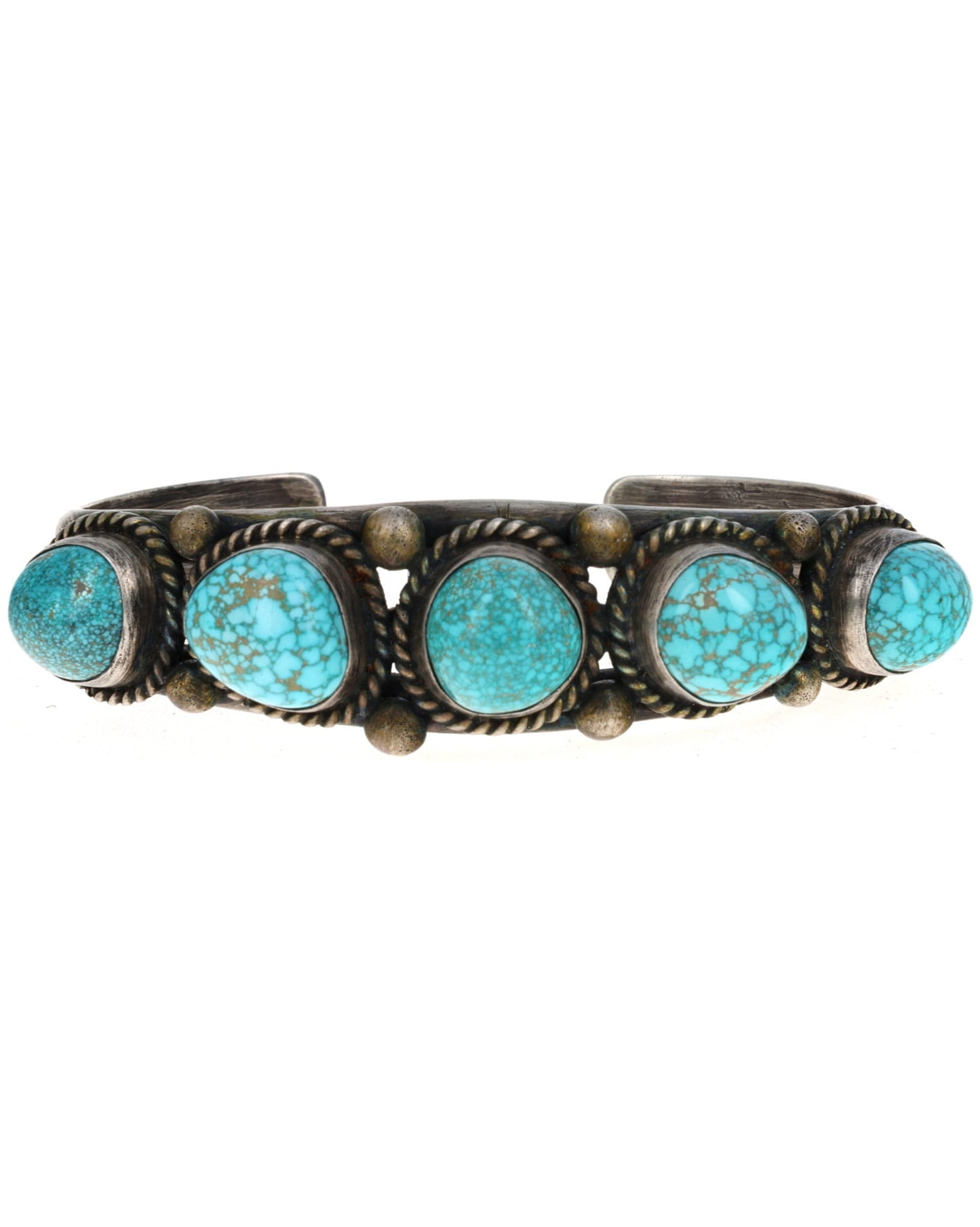 High Grade Natural #8 Microweb Turquoise 5-Stone Row Bracelet