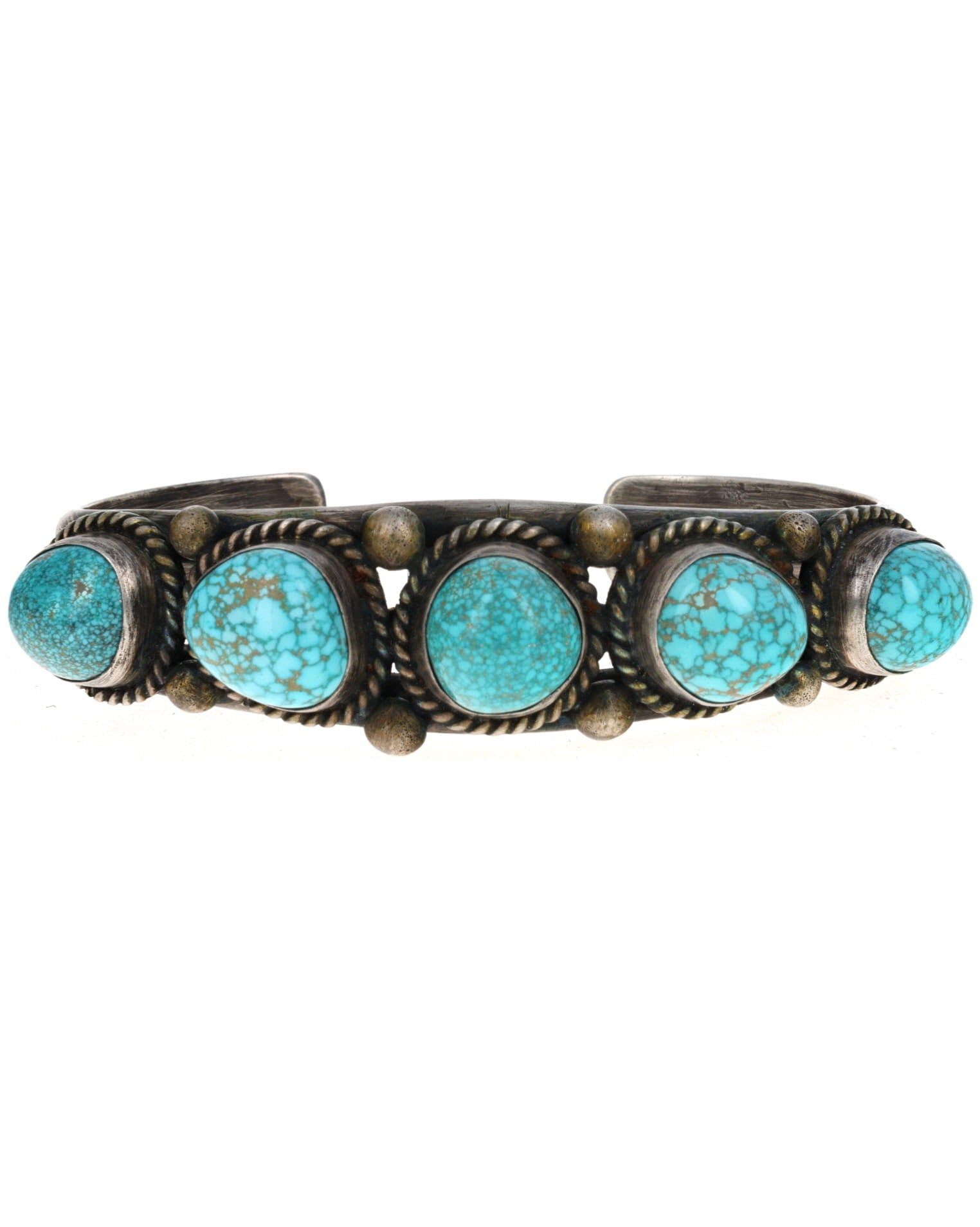 High Grade Natural #8 Microweb Turquoise 5-Stone Row Bracelet