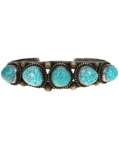 High Grade Natural #8 Microweb Turquoise 5-Stone Row Bracelet
