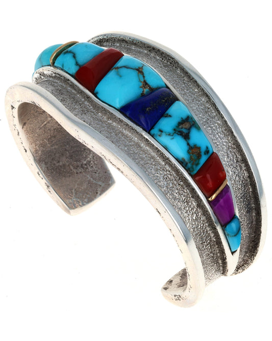 Multi-Color Raised Cobblestone Inlay Bracelet With 18K Gold Spacing Bars