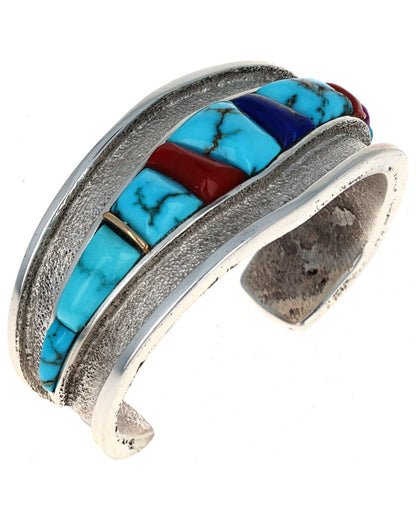 Multi-Color Raised Cobblestone Inlay Bracelet With 18K Gold Spacing Bars