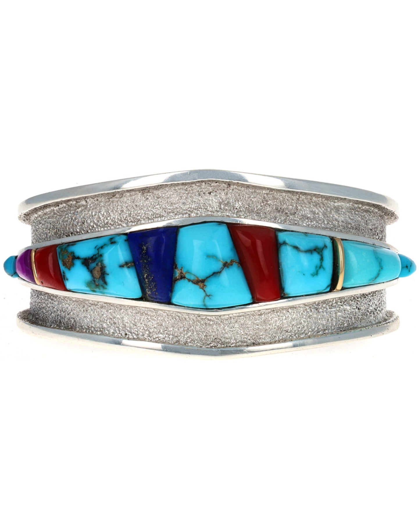Multi-Color Raised Cobblestone Inlay Bracelet With 18K Gold Spacing Bars