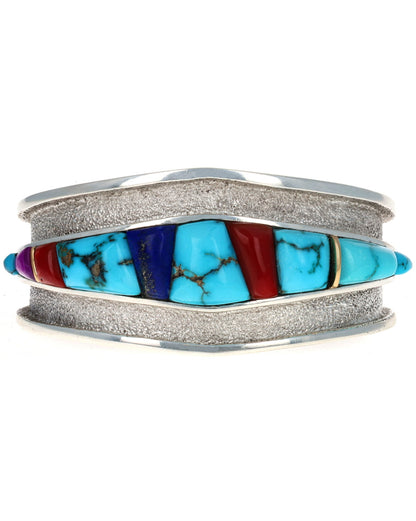 Multi-Color Raised Cobblestone Inlay Bracelet With 18K Gold Spacing Bars
