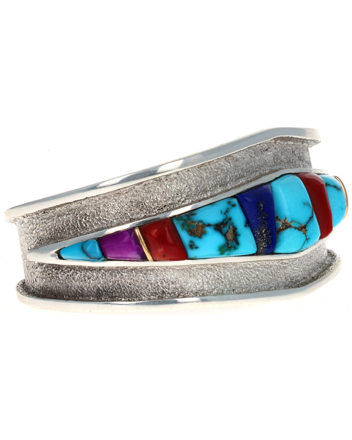 Multi-Color Raised Cobblestone Inlay Bracelet With 18K Gold Spacing Bars