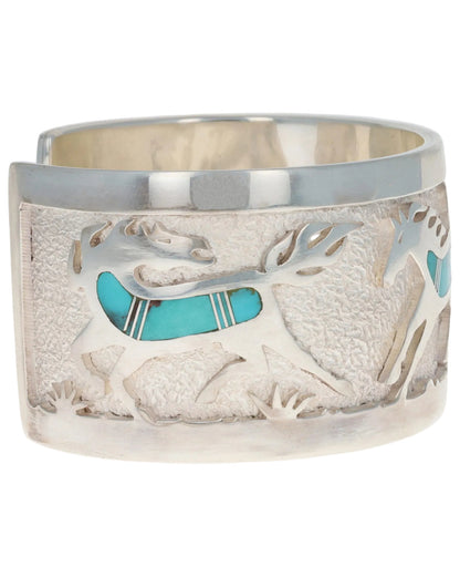 Natural Bisbee Turquoise Overlay Horse Bracelet