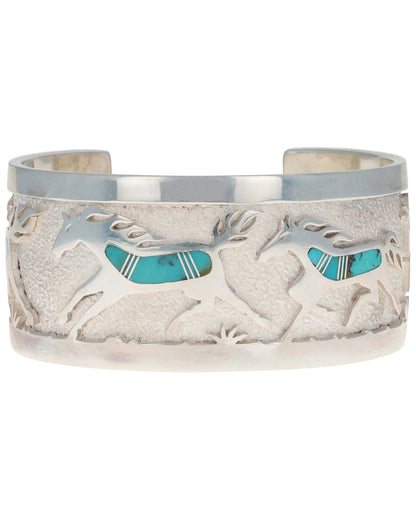 Natural Bisbee Turquoise Overlay Horse Bracelet