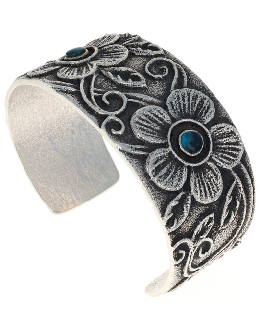 Natural Bisbee Turquoise Two-Flower Bracelet