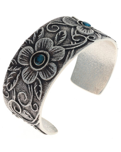 Natural Bisbee Turquoise Two-Flower Bracelet